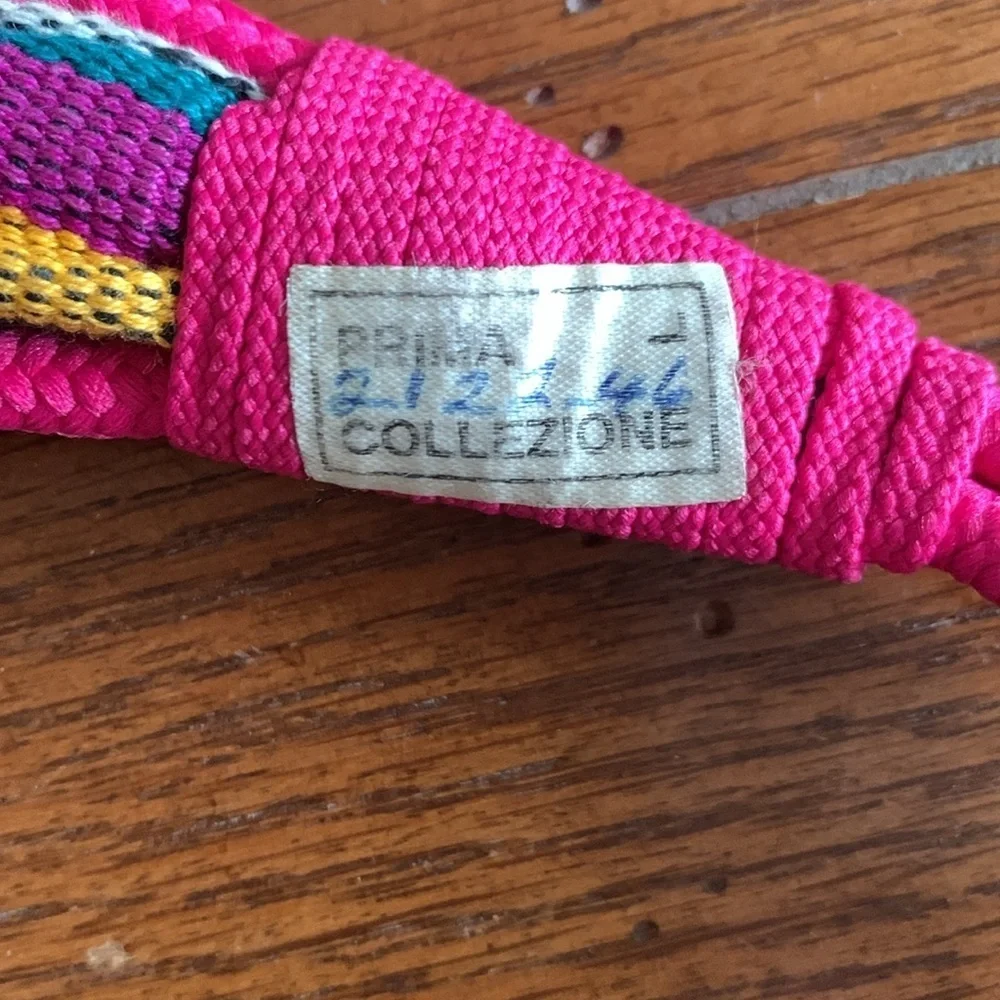 Prima Collezione Vintage Woven Fabric Wooden Rings Stretch Belt Multi-color Pink